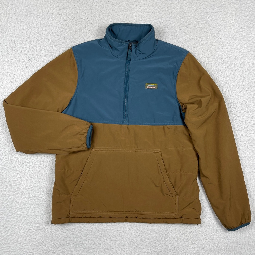 LL Bean Pullover Jacket Mens M Blue Brown Primaloft Gorpcore Outdoor Utility
